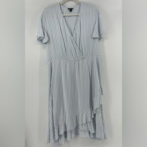 Torrid Blue White Striped Ruffle Hem Wrap Dress, Women's 2X